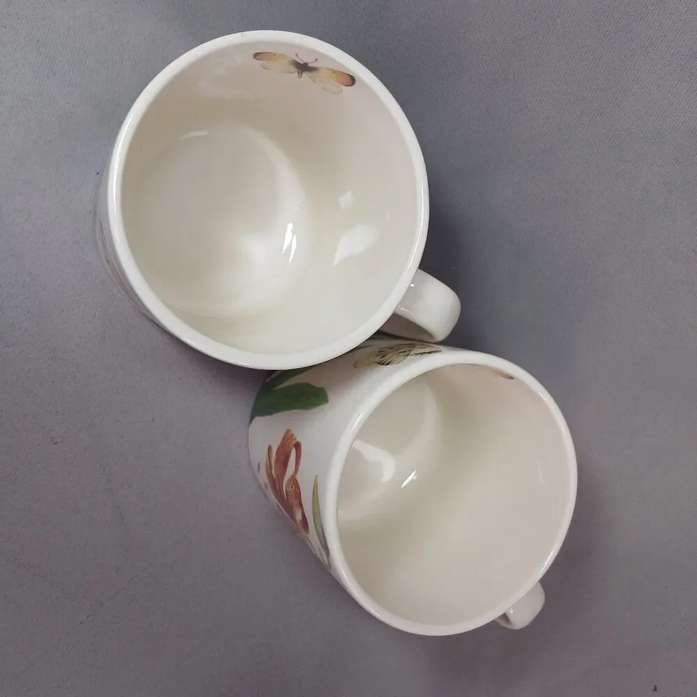 2 Spode Floral Haven Coffee Mugs Tea Cups Orange Lily Imperialware Vintage 2004